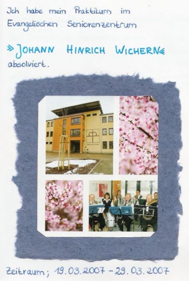 Das Deckblatt der Abschlusspräsentation über ihre Zeit im Diakoniepraktium von Luise Fischer, damals 10b.